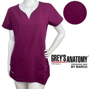NWOT GREY’S ANATOMY Women’s Medical Uniform Scrub Top Pockets Burgundy Sz Small